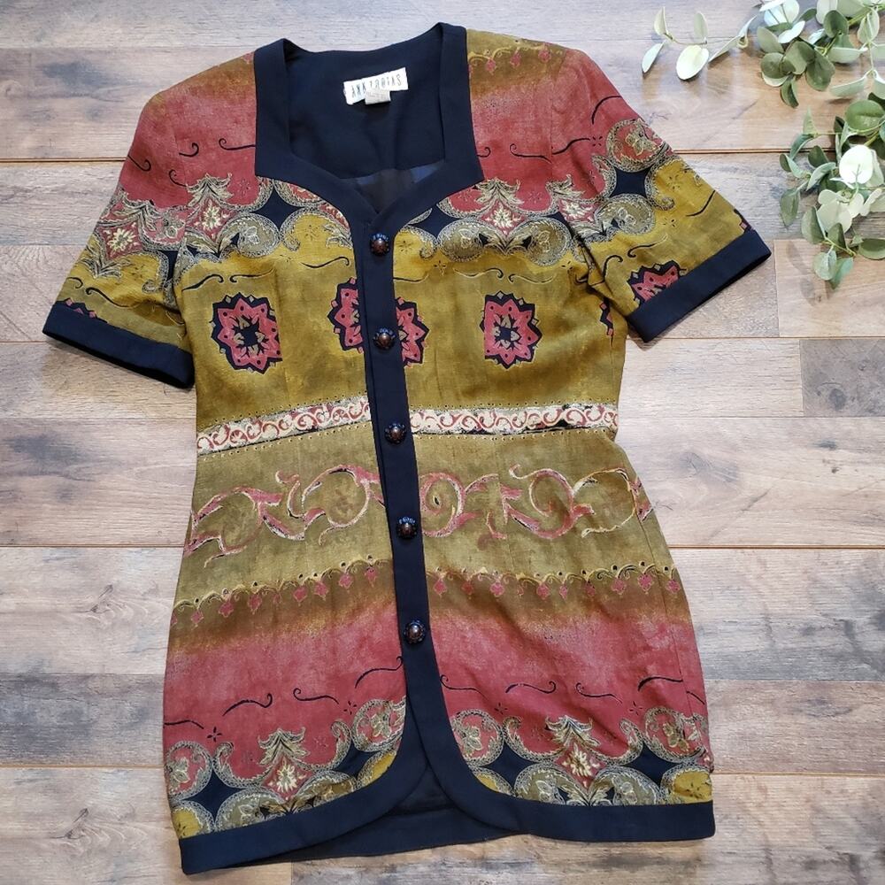Vintage Ann Tobias Button Front Indigo Jacket Size‎ 8 Indie Sleaze Blazer Grunge